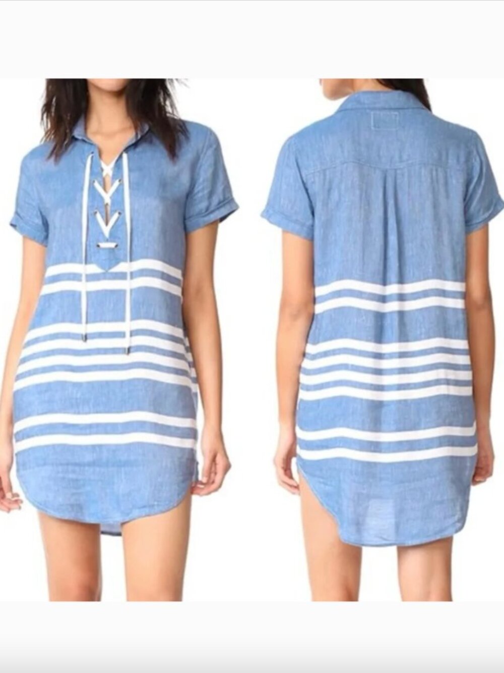 Rails Rocky Catalina Stripe Dress Blue Linen Blend Short Sleeve Women's Large